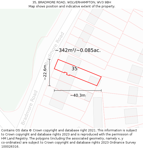 35, BRADMORE ROAD, WOLVERHAMPTON, WV3 9BH: Plot and title map