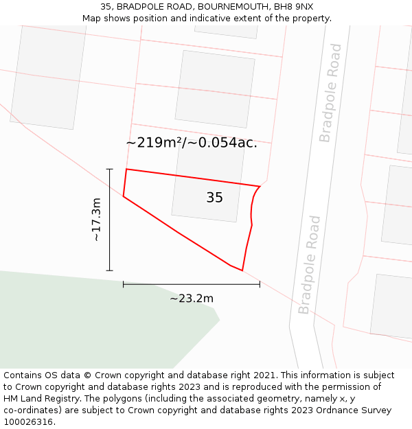 35, BRADPOLE ROAD, BOURNEMOUTH, BH8 9NX: Plot and title map