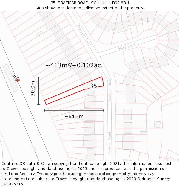 35, BRAEMAR ROAD, SOLIHULL, B92 8BU: Plot and title map