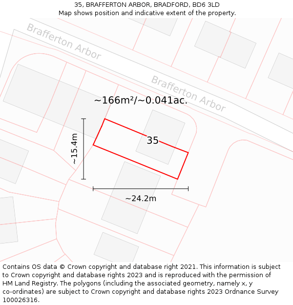 35, BRAFFERTON ARBOR, BRADFORD, BD6 3LD: Plot and title map
