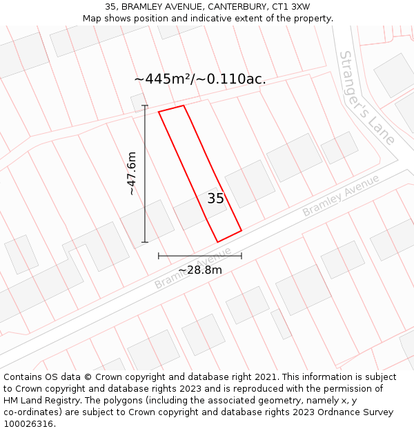35, BRAMLEY AVENUE, CANTERBURY, CT1 3XW: Plot and title map