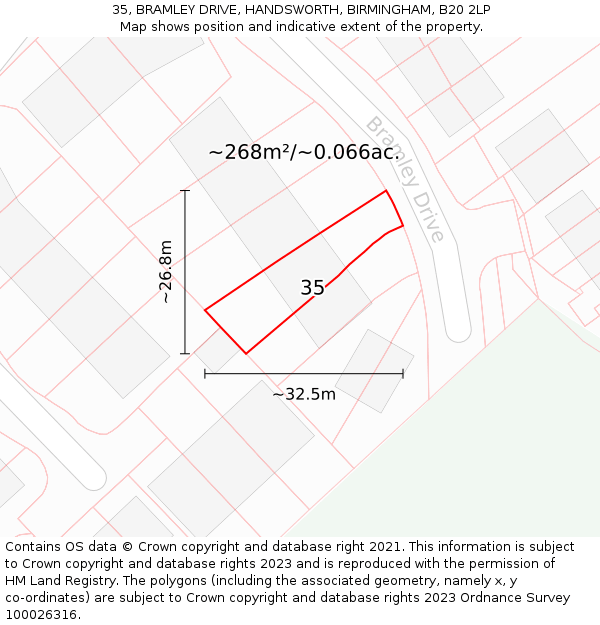35, BRAMLEY DRIVE, HANDSWORTH, BIRMINGHAM, B20 2LP: Plot and title map
