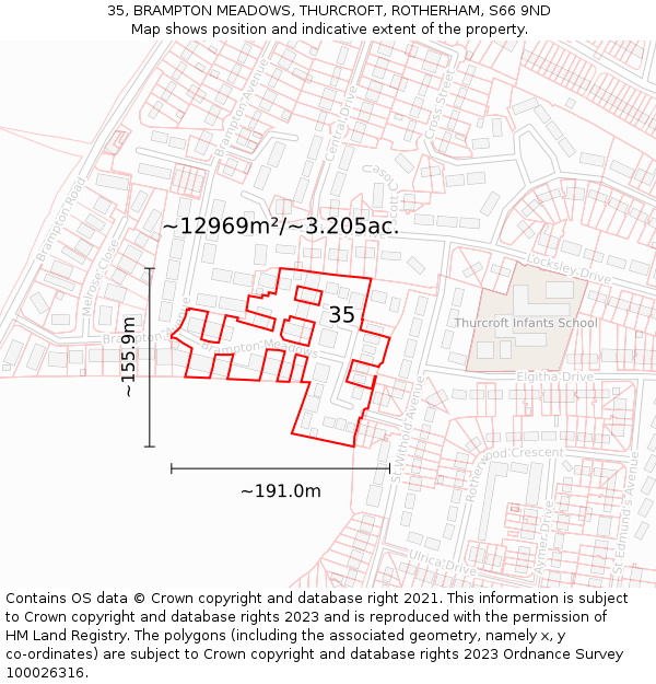 35, BRAMPTON MEADOWS, THURCROFT, ROTHERHAM, S66 9ND: Plot and title map