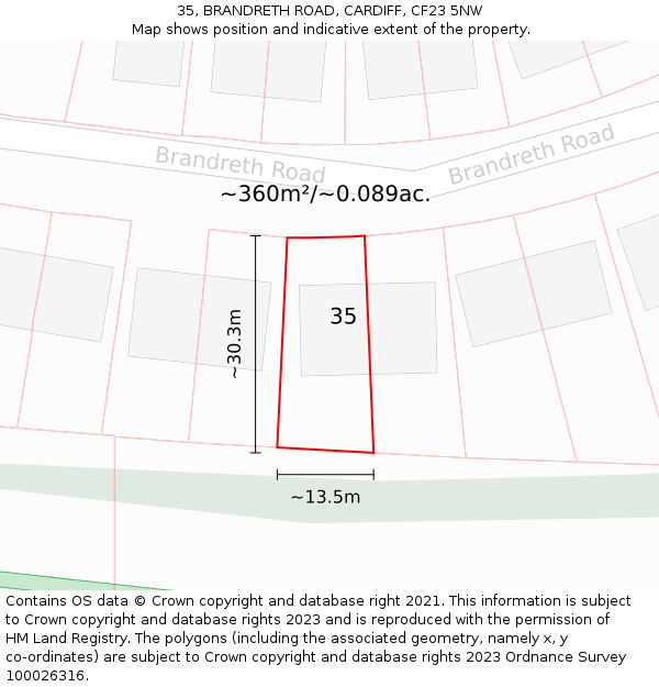 35, BRANDRETH ROAD, CARDIFF, CF23 5NW: Plot and title map