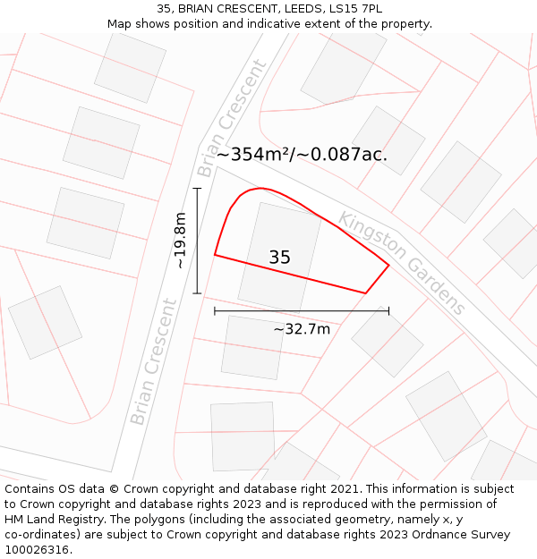 35, BRIAN CRESCENT, LEEDS, LS15 7PL: Plot and title map