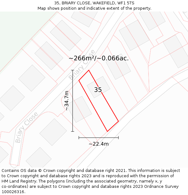 35, BRIARY CLOSE, WAKEFIELD, WF1 5TS: Plot and title map
