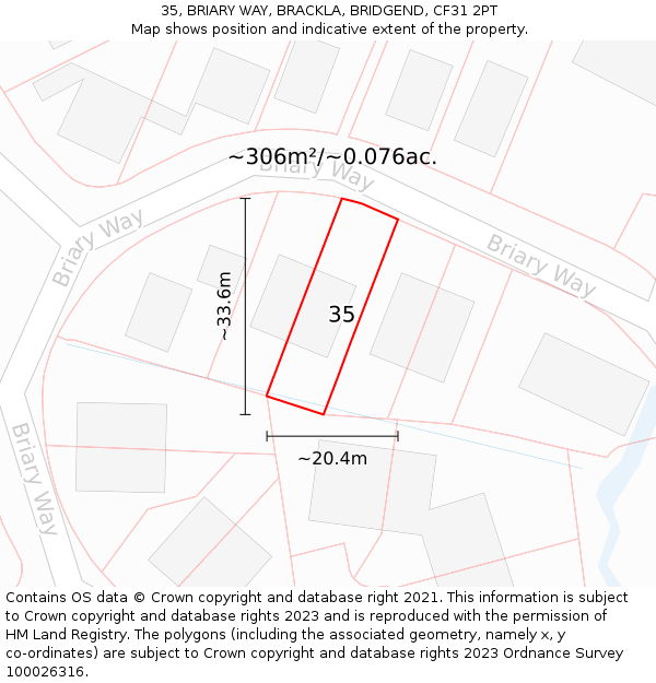 35, BRIARY WAY, BRACKLA, BRIDGEND, CF31 2PT: Plot and title map
