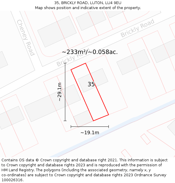 35, BRICKLY ROAD, LUTON, LU4 9EU: Plot and title map