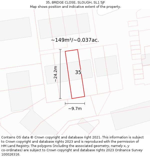 35, BRIDGE CLOSE, SLOUGH, SL1 5JF: Plot and title map