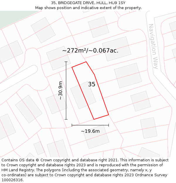 35, BRIDGEGATE DRIVE, HULL, HU9 1SY: Plot and title map