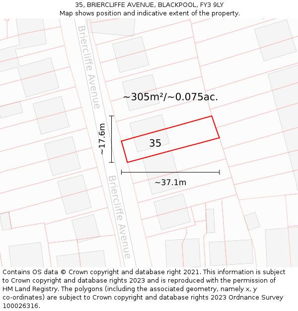 35, BRIERCLIFFE AVENUE, BLACKPOOL, FY3 9LY: Plot and title map