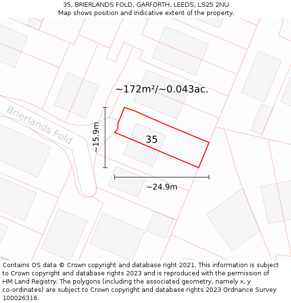 35, BRIERLANDS FOLD, GARFORTH, LEEDS, LS25 2NU: Plot and title map