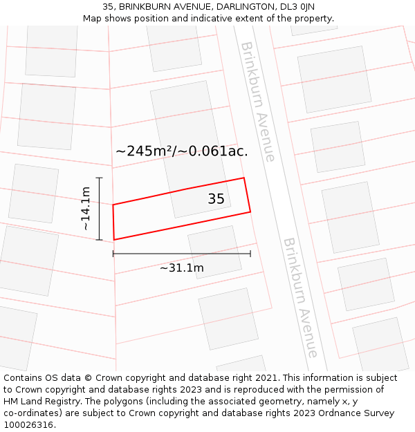 35, BRINKBURN AVENUE, DARLINGTON, DL3 0JN: Plot and title map