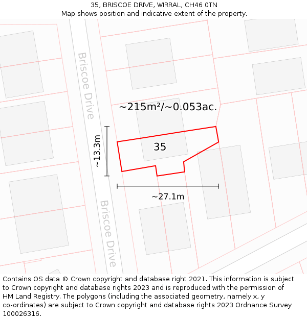 35, BRISCOE DRIVE, WIRRAL, CH46 0TN: Plot and title map