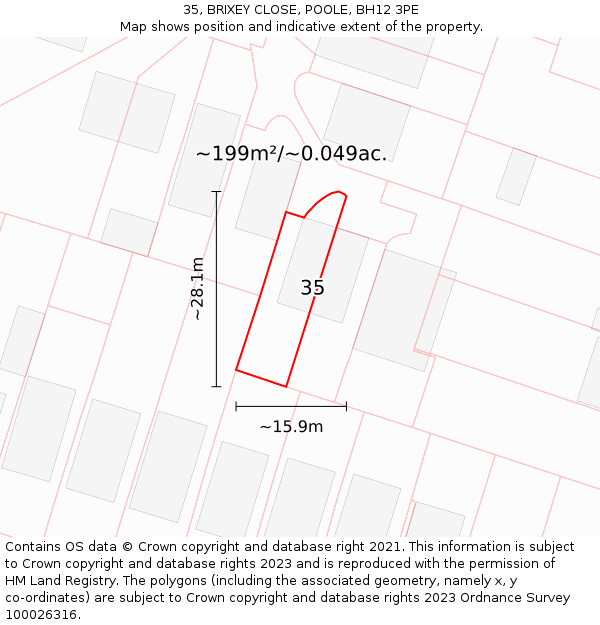 35, BRIXEY CLOSE, POOLE, BH12 3PE: Plot and title map