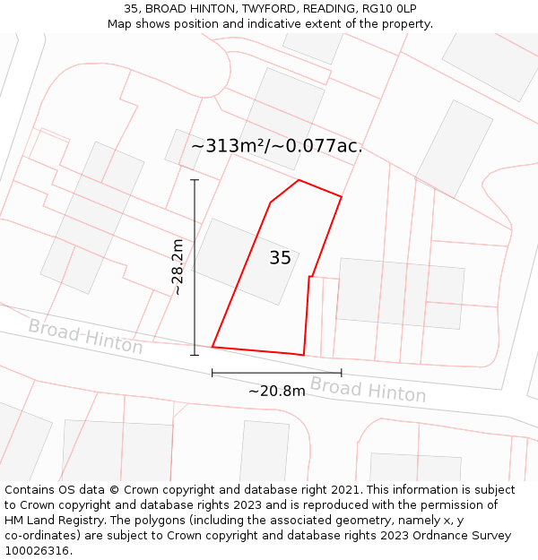 35, BROAD HINTON, TWYFORD, READING, RG10 0LP: Plot and title map