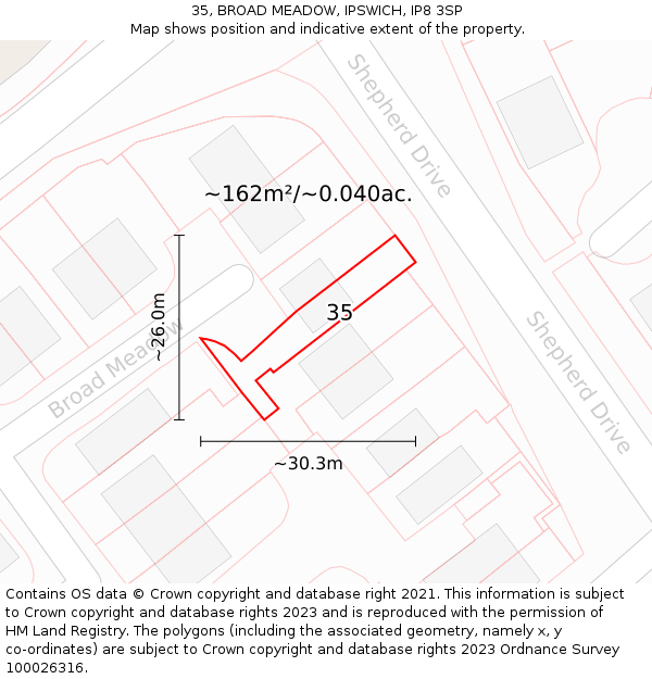 35, BROAD MEADOW, IPSWICH, IP8 3SP: Plot and title map