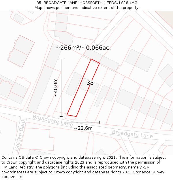 35, BROADGATE LANE, HORSFORTH, LEEDS, LS18 4AG: Plot and title map
