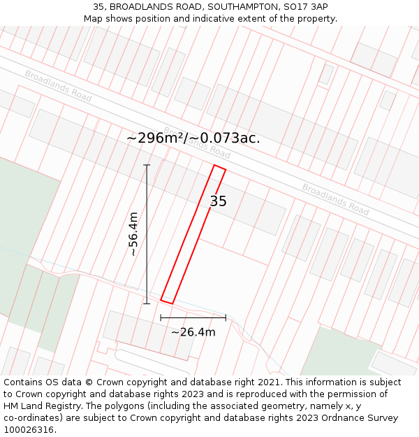 35, BROADLANDS ROAD, SOUTHAMPTON, SO17 3AP: Plot and title map