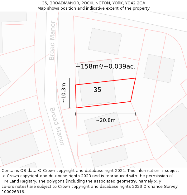 35, BROADMANOR, POCKLINGTON, YORK, YO42 2GA: Plot and title map