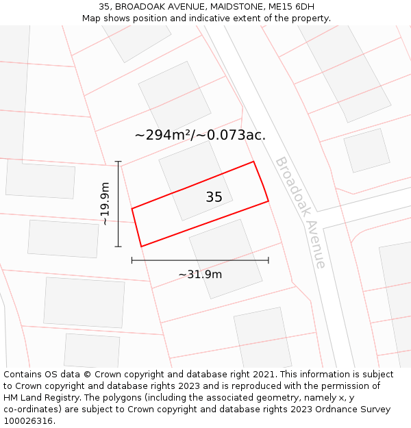35, BROADOAK AVENUE, MAIDSTONE, ME15 6DH: Plot and title map