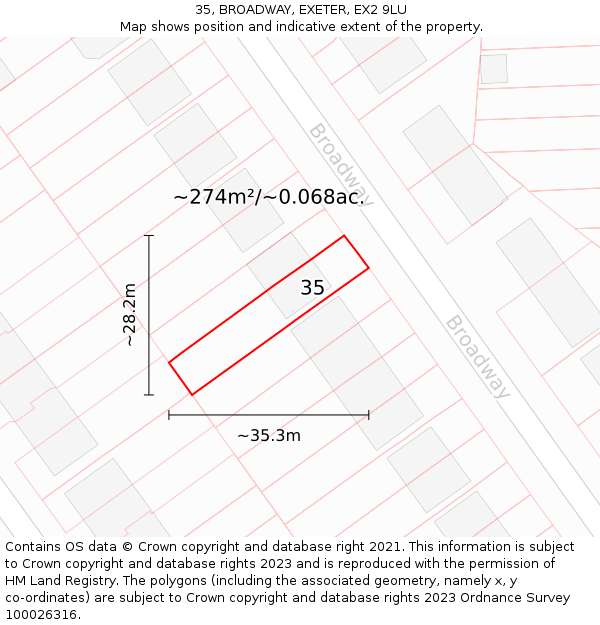 35, BROADWAY, EXETER, EX2 9LU: Plot and title map