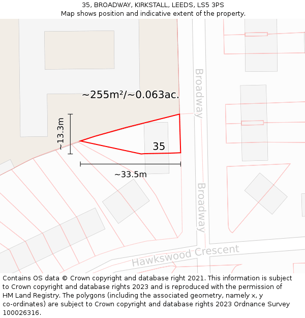 35, BROADWAY, KIRKSTALL, LEEDS, LS5 3PS: Plot and title map