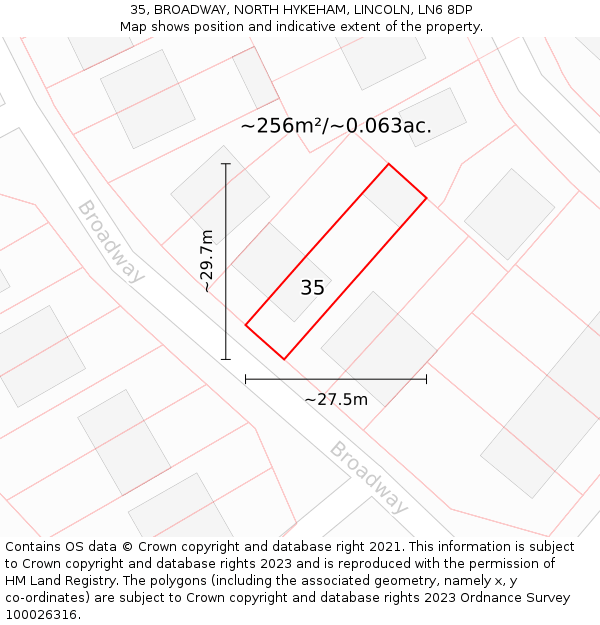 35, BROADWAY, NORTH HYKEHAM, LINCOLN, LN6 8DP: Plot and title map