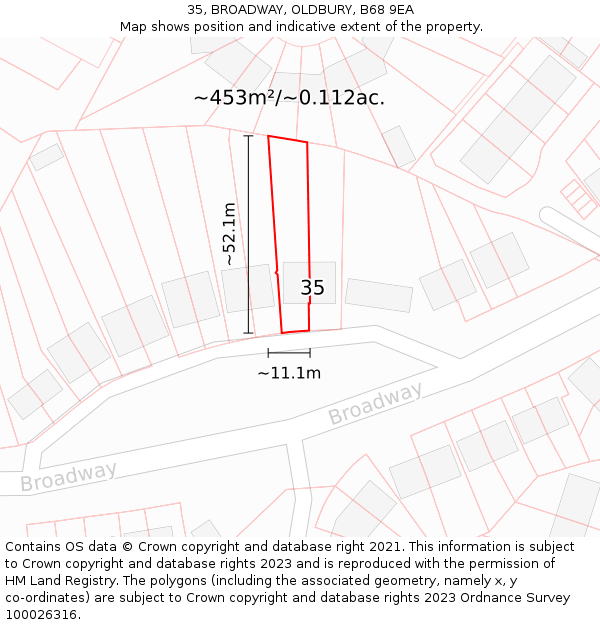 35, BROADWAY, OLDBURY, B68 9EA: Plot and title map
