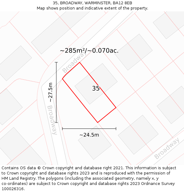 35, BROADWAY, WARMINSTER, BA12 8EB: Plot and title map