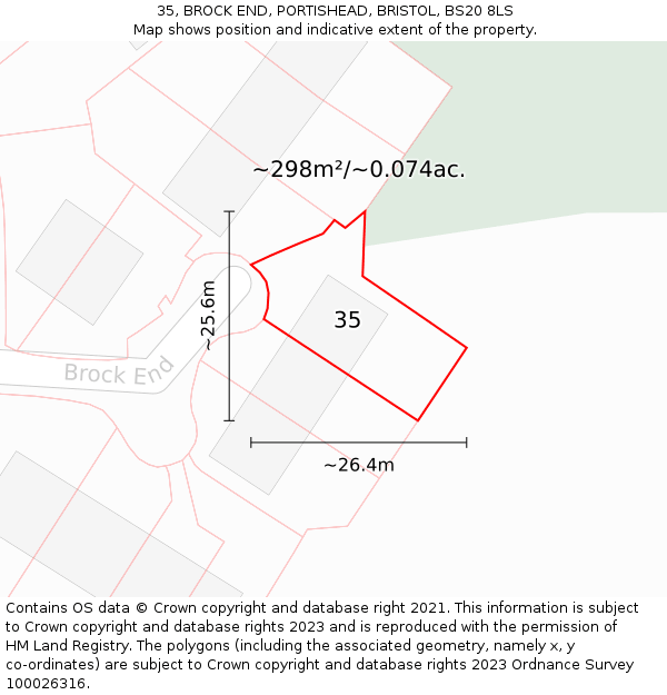 35, BROCK END, PORTISHEAD, BRISTOL, BS20 8LS: Plot and title map
