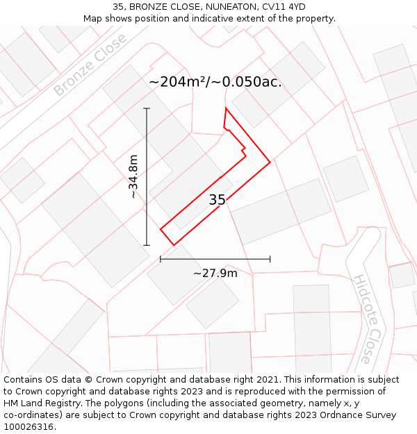 35, BRONZE CLOSE, NUNEATON, CV11 4YD: Plot and title map