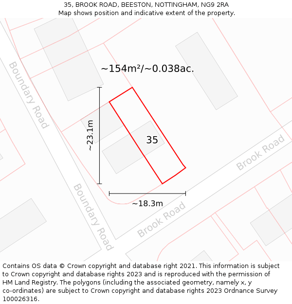 35, BROOK ROAD, BEESTON, NOTTINGHAM, NG9 2RA: Plot and title map