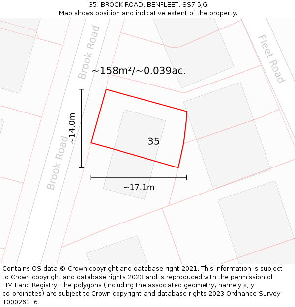 35, BROOK ROAD, BENFLEET, SS7 5JG: Plot and title map