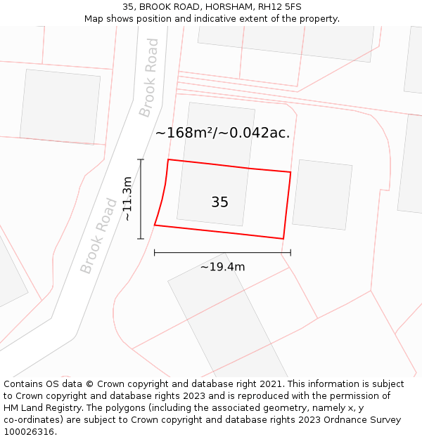 35, BROOK ROAD, HORSHAM, RH12 5FS: Plot and title map