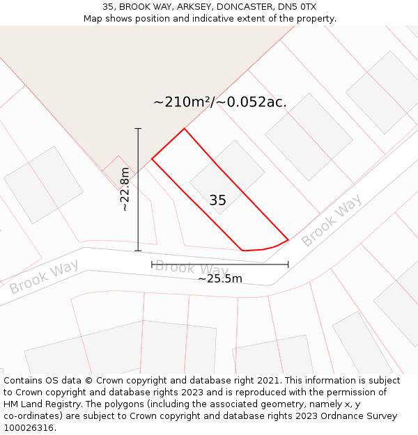 35, BROOK WAY, ARKSEY, DONCASTER, DN5 0TX: Plot and title map