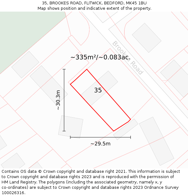 35, BROOKES ROAD, FLITWICK, BEDFORD, MK45 1BU: Plot and title map