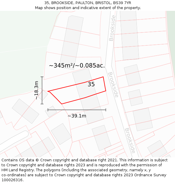 35, BROOKSIDE, PAULTON, BRISTOL, BS39 7YR: Plot and title map
