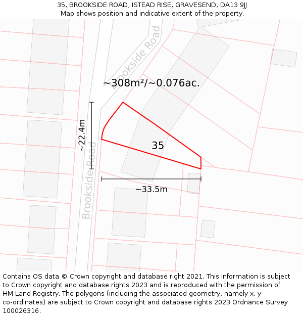 35, BROOKSIDE ROAD, ISTEAD RISE, GRAVESEND, DA13 9JJ: Plot and title map