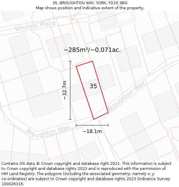 35, BROUGHTON WAY, YORK, YO10 3BG: Plot and title map