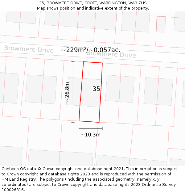 35, BROWMERE DRIVE, CROFT, WARRINGTON, WA3 7HS: Plot and title map