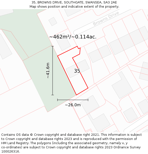 35, BROWNS DRIVE, SOUTHGATE, SWANSEA, SA3 2AE: Plot and title map