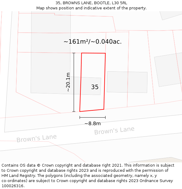 35, BROWNS LANE, BOOTLE, L30 5RL: Plot and title map