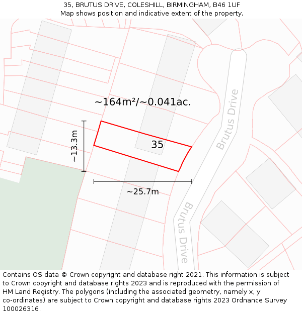 35, BRUTUS DRIVE, COLESHILL, BIRMINGHAM, B46 1UF: Plot and title map