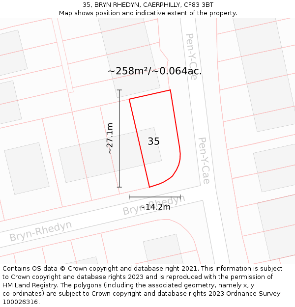 35, BRYN RHEDYN, CAERPHILLY, CF83 3BT: Plot and title map