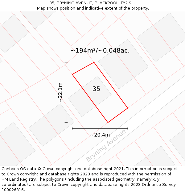 35, BRYNING AVENUE, BLACKPOOL, FY2 9LU: Plot and title map