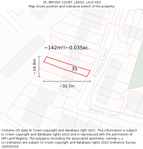 35, BRYONY COURT, LEEDS, LS10 4SS: Plot and title map