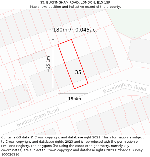 35, BUCKINGHAM ROAD, LONDON, E15 1SP: Plot and title map
