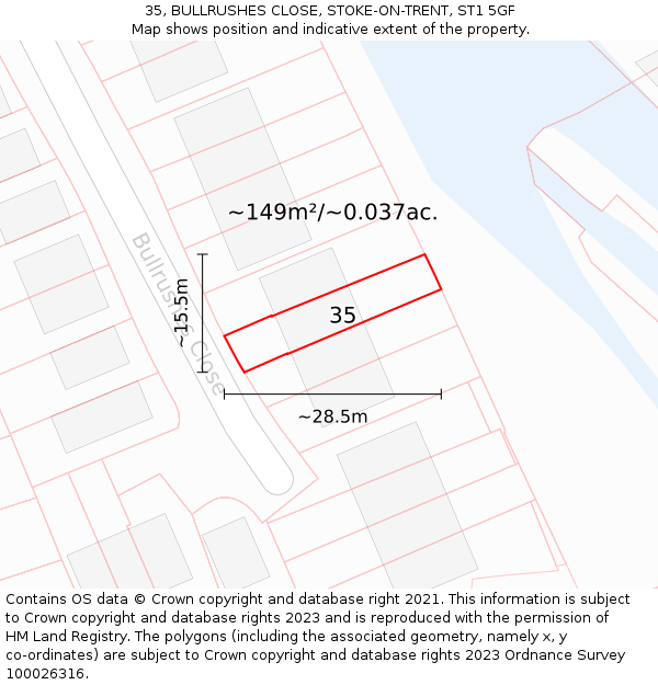 35, BULLRUSHES CLOSE, STOKE-ON-TRENT, ST1 5GF: Plot and title map