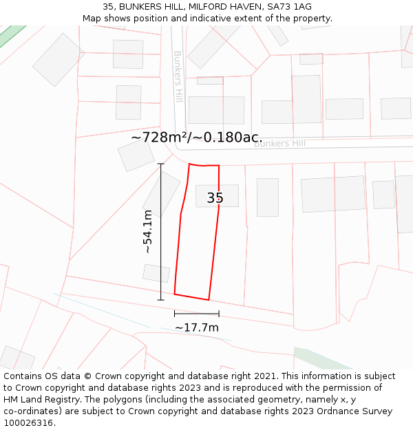 35, BUNKERS HILL, MILFORD HAVEN, SA73 1AG: Plot and title map